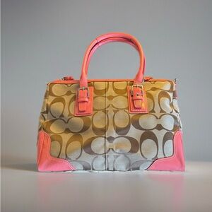 Coach Hampton Convertible Satchel with Coral Pink Trim F13812